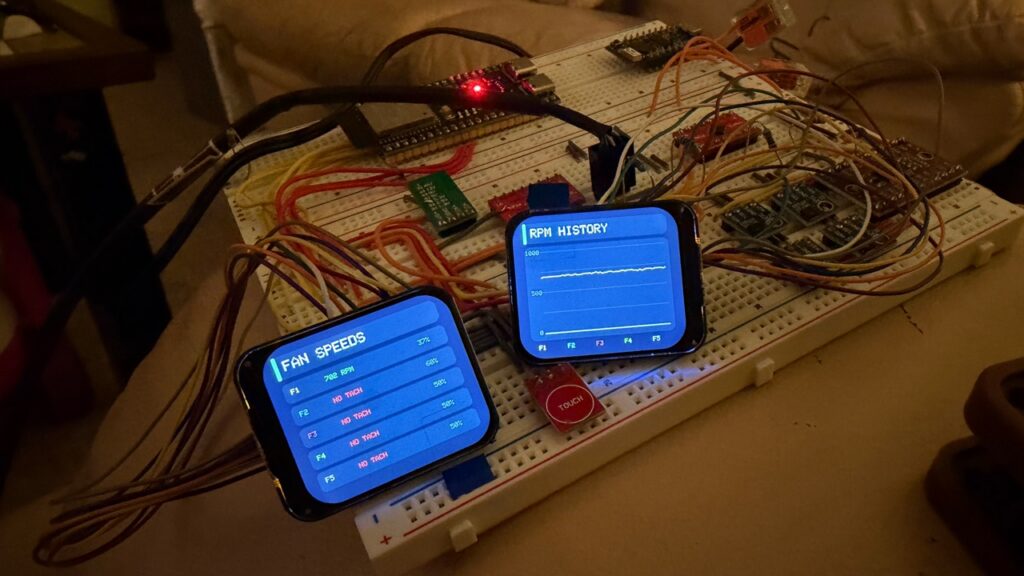 Aeolus displays showing live fan speeds and RPM history