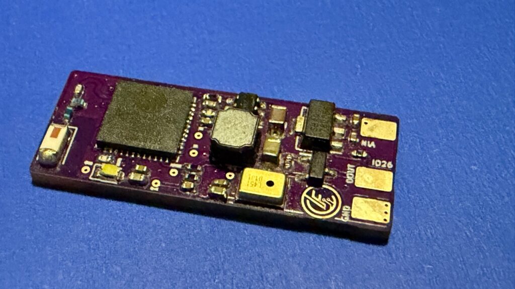 Close angled view of the assembled revision-two Micro WLED controller PCB